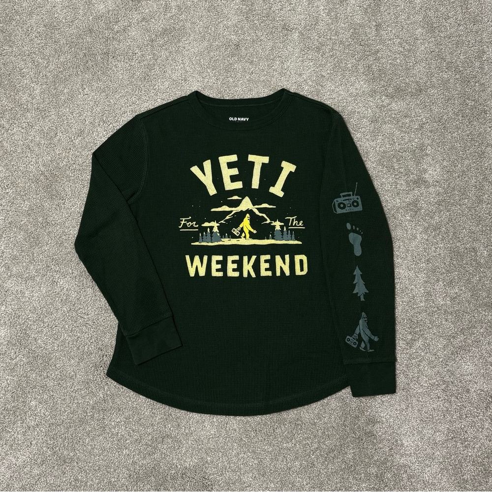 Glow-in-the-Dark Yeti Waffle Long-sleeved T-shirt L 10/12